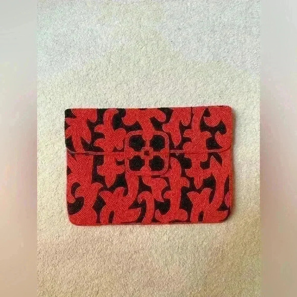 Akita Beaded Envelope Clutch in Orange and Black Pattern - Picture 1 of 4